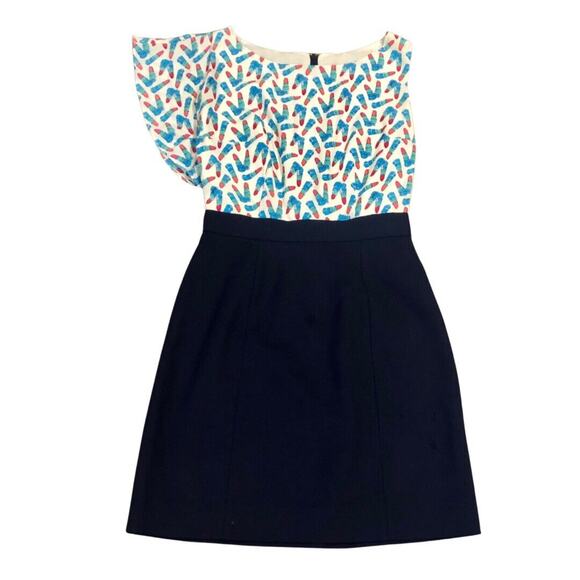 Lilly Pulitzer Dress 0 Blue Multicolor Lipstick Asymmetrical Short Sleeve Lined - Picture 1 of 11